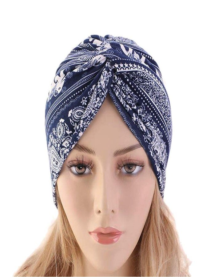 DECOU Elephant Printed Twist Pleated Hair Wrap Stretch Turban E234 (Navy) - Image 3